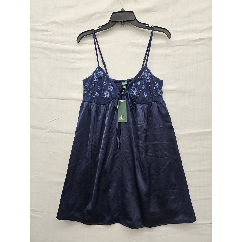 Wild Fable Womens Floral Sequin Mini Dress Navy Poly Blend Casual Size Small